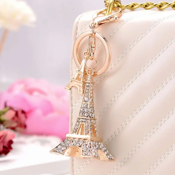Gold and Silver Crystal Eiffel Tower Keychain Charm - Picture 2 of 16